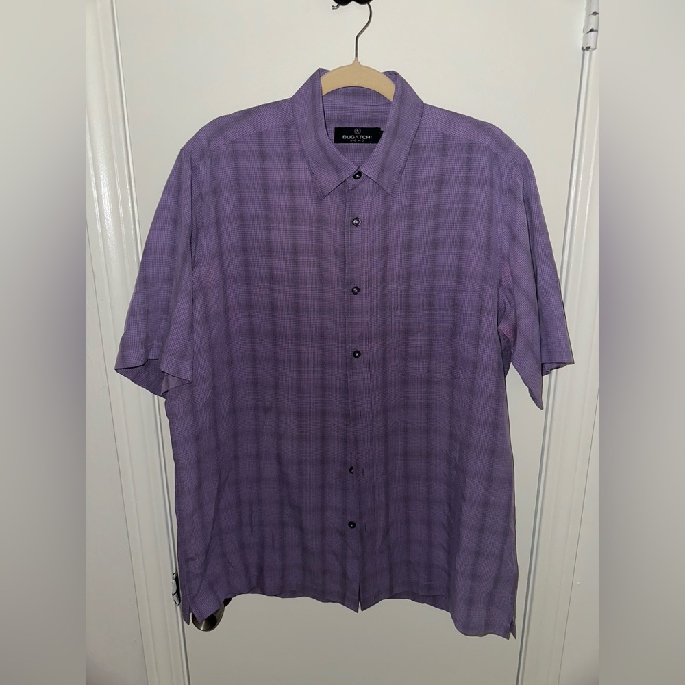 BUGATCHI Men's Purple Casual Short Sleeve Button Down Shirt